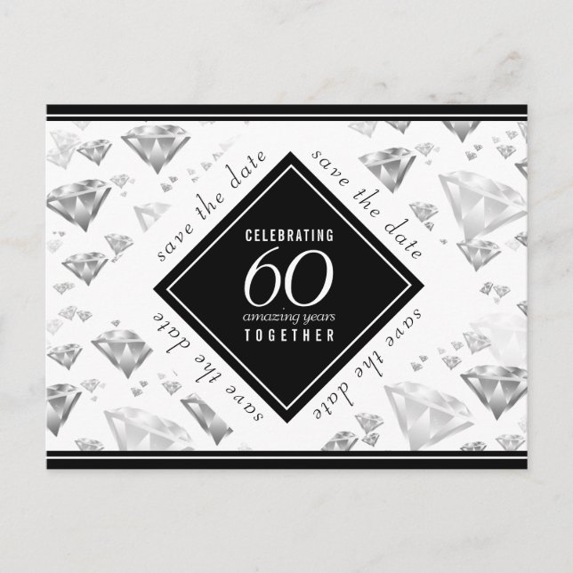Elegant 60. Diamond Wedding Jubiläum Ankündigungspostkarte (Vorderseite)