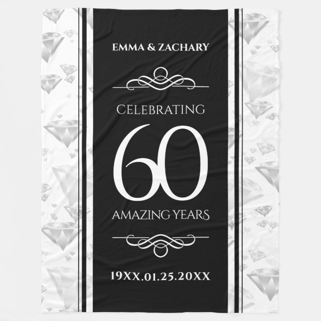 Elegant 60. Diamond Wedding Jubiläum Fleecedecke (Vorderseite)