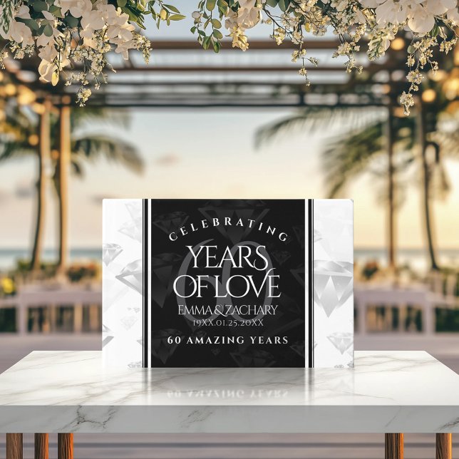 Elegant 60. Diamond Wedding Jubiläum Gästebuch (60th Diamond Wedding Anniversary 9x6-inch Foil Guest Book Cover Photo.)