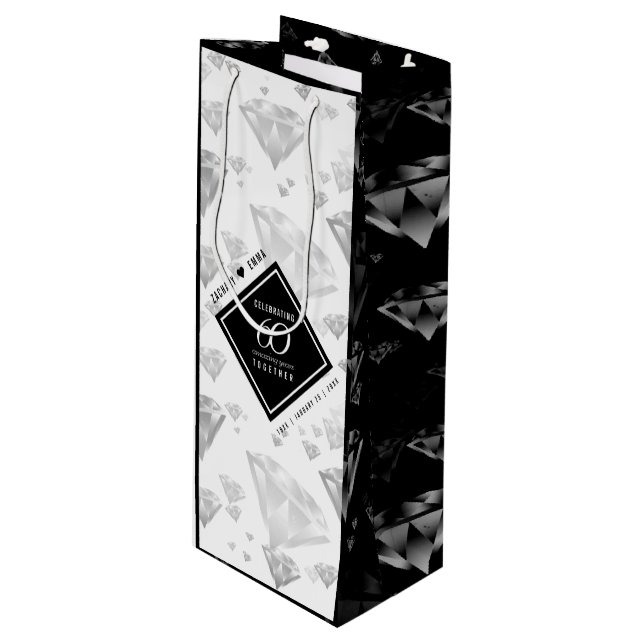 Elegant 60. Diamond Wedding Jubiläum Geschenktüte Für Weinflaschen (Vorderseite Schrägansicht)