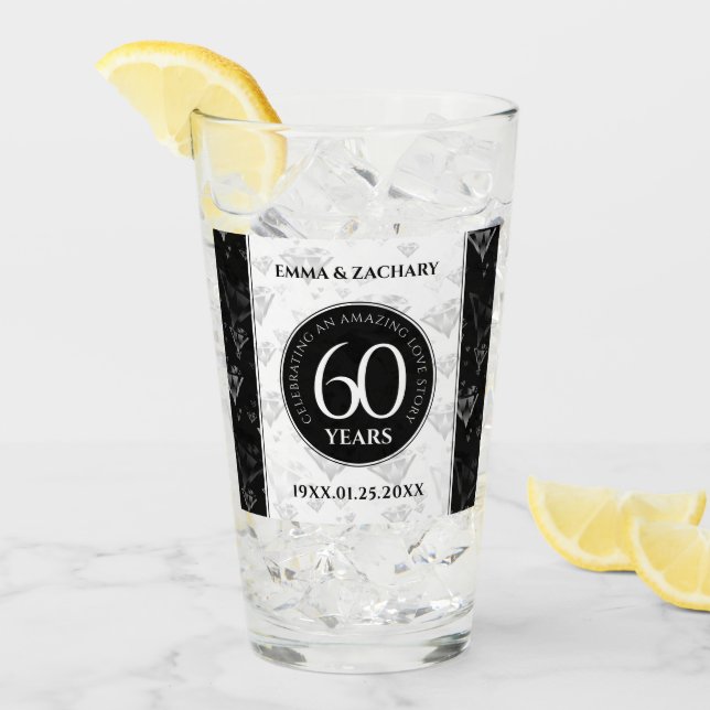 Elegant 60. Diamond Wedding Jubiläum Glas (Vorderseite Ice)