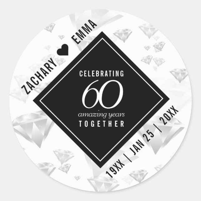 Elegant 60. Diamond Wedding Jubiläum Runder Aufkleber (Vorderseite)