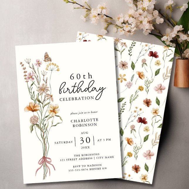 Elegant 60. Floral Geburtstag Einladung (Von Creator hochgeladen)