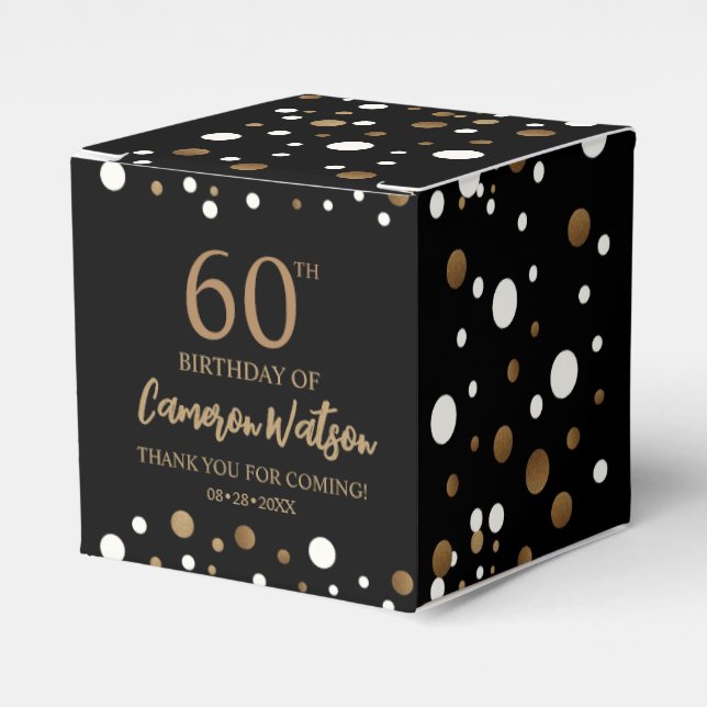 Elegant 60. Geburtstag Black Gold Confetti Custom Geschenkschachtel (Vorderseite)