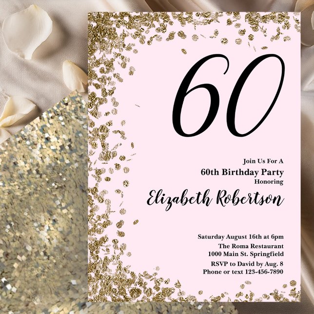 Elegant 60. Geburtstag Einladung Pink Gold Sequin (Von Creator hochgeladen)