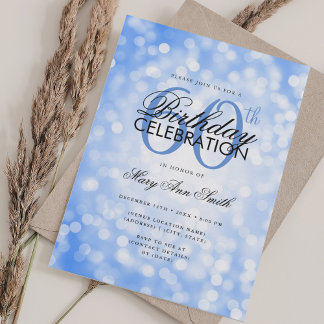 Elegant 60. Geburtstag Glam Navy Blue Shimmer Ligh Einladung