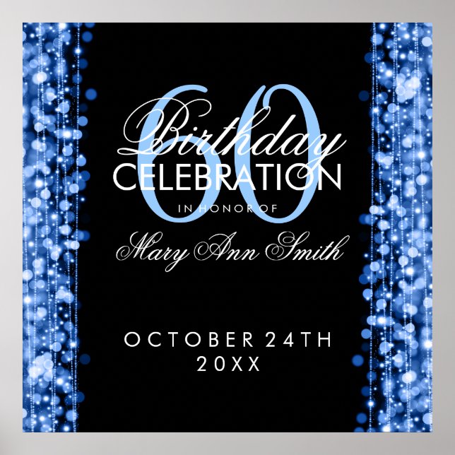Elegant 60. Geburtstagsparty Glitzern Blue Poster (Vorne)
