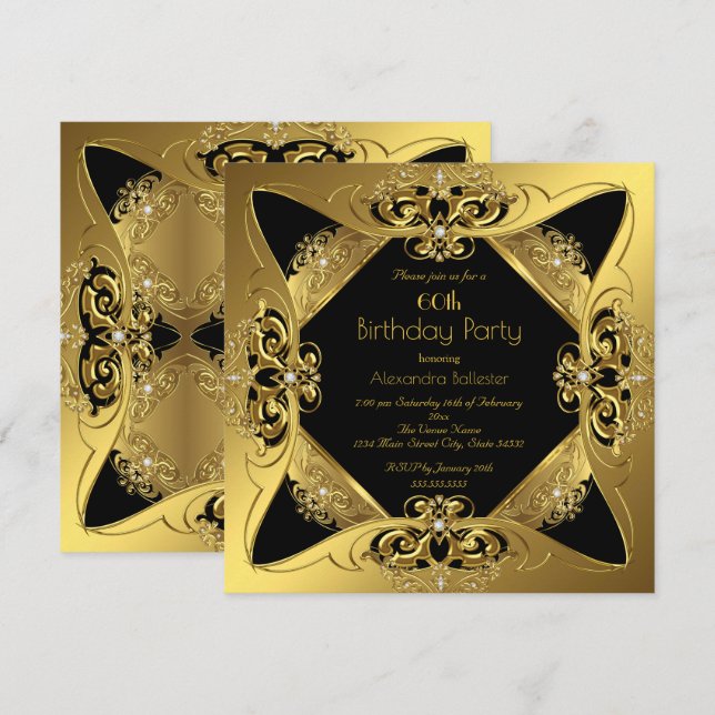 Elegant 60. Geburtstagsparty Gold Diamond Einladung (Vorne/Hinten)