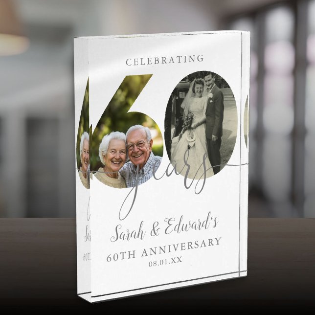 Elegant 60. Hochzeitstag 2 Fotoblock (Elegant 60th Wedding Anniversary 2 Photo Block)
