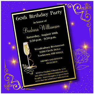 Elegant 60 Sechzig Geburtstag REAL Gold Folieneinladung