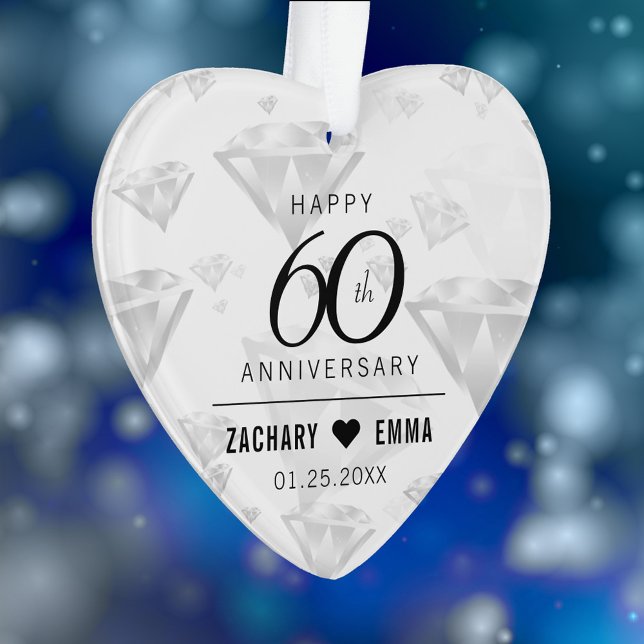 Élégant 60e anniversaire de Mariage de diamant (Elegant 60th Diamond Wedding Anniversary Acrylic Ornament Cover Photo.)
