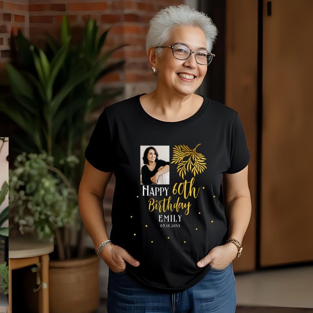 Elegant 60th Birthday Gold Foliage Photo Party Tri-Blend Shirt (Von Creator hochgeladen)
