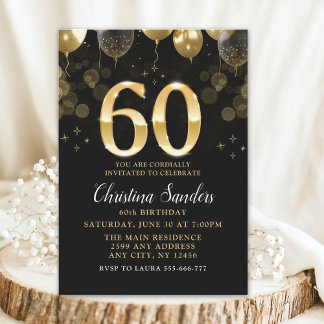 Elegant 60th Birthday Invitation with Gold Ballons Einladung