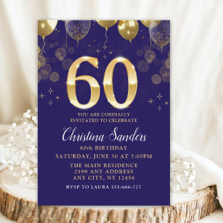 Elegant 60th Birthday Invitation with Gold Ballons Einladung