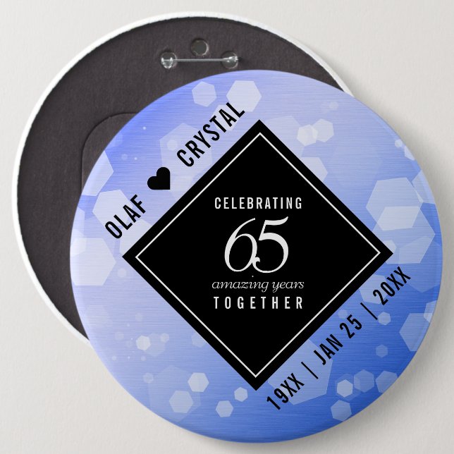 Elegant 65. Blue Sapphire Hochzeitstag Button (Vorne & Hinten)