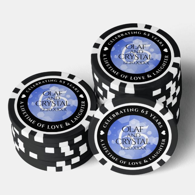Elegant 65. Blue Sapphire Hochzeitstag Pokerchips (Stapel)