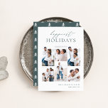 Elegant 6 Foto Collage Happiest Feiertagskarte<br><div class="desc">Freuen Sie sich auf diese modernen Urlaubskarten,  die 6 Ihrer Lieblings-Fotos in einer Rasterkollektion enthalten. "Happiest Holidays" erscheint ganz oben in der Hand in Schrift und klassischer Serifenschrift. Personalisieren Sie mit Ihrem Familiennamen und dem Jahr unten rechts.</div>