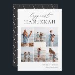 Elegant 6 Foto Collage Happiest Hanukkah Feiertagskarte<br><div class="desc">Freuen Sie sich auf diese modernen Hanukkah-Urlaubskarten,  die 6 Ihrer beliebtesten Fotos in einer Gitterkollektion enthalten. "Happiest Hanukkah" erscheint oben in der Hand mit Schriftzeichen und klassischen Serifenschriften. Personalisieren Sie mit Ihrem Familiennamen und dem Jahr unten rechts.</div>