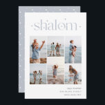 Elegant 6 Foto Collage Shalom Hanukkah Feiertagskarte<br><div class="desc">Freuen Sie sich auf diese modernen Hanukkah-Urlaubskarten,  die 6 Ihrer beliebtesten Fotos in einer Gitterkollektion enthalten. "Shalom" erscheint oben in zusammenhängenden Schriften,  die mit winzigen Sternen verziert sind. Personalisieren Sie Ihren Urlaub Gruß,  Familienname und das Jahr unten rechts.</div>