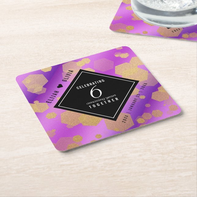 Elegant 6. Geburtstag von Amethyst Rechteckiger Pappuntersetzer (angewinkelt)