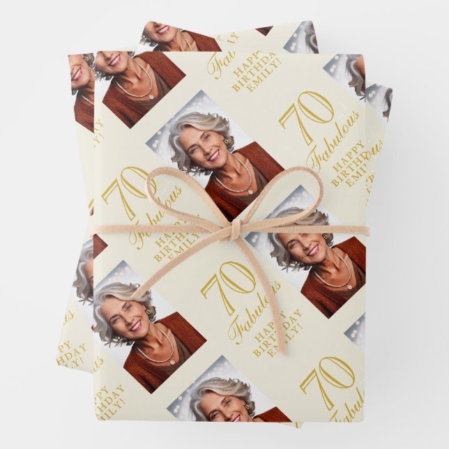 Elegant 70 and Fabulous 70th Birthday Photo Geschenkpapier Set (Beispiel)