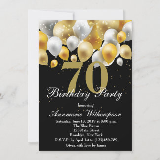 Elegant 70. Geburtstag Einladung Gold Ballons
