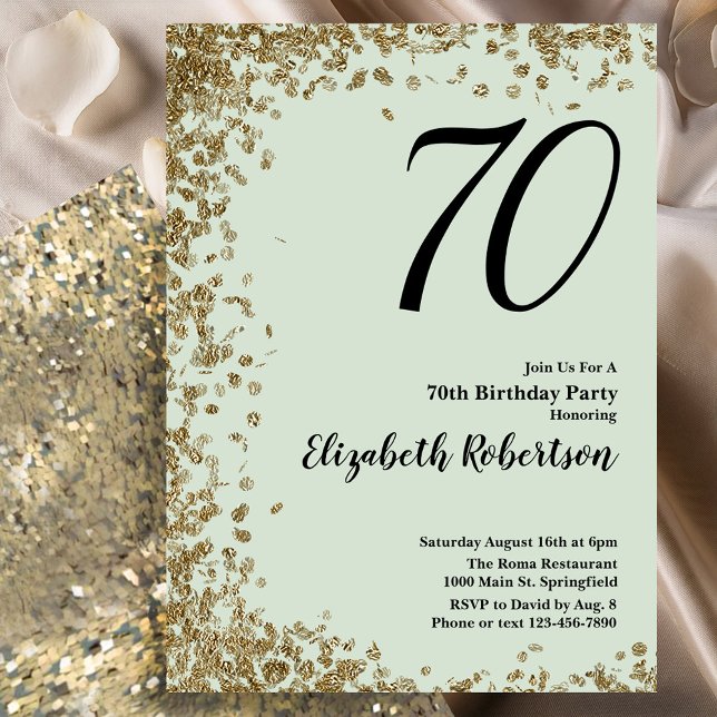 Elegant 70. Geburtstag Einladung Sage Gold Sequins (Von Creator hochgeladen)