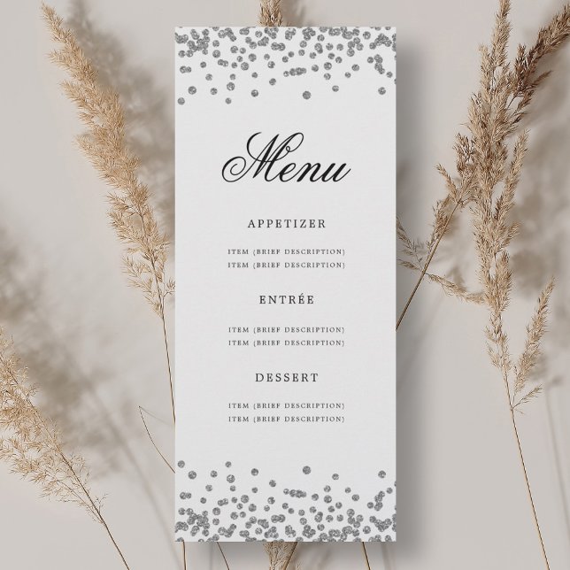 Elegant 70. Geburtstag Menü Silver Confetti Einladung (Elegant 70th Birthday Menu Silver Confetti Invitation)