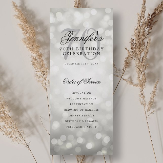 Elegant 70. Geburtstag Programm Silver Bokeh (Elegant 70th Birthday Program Silver Bokeh)