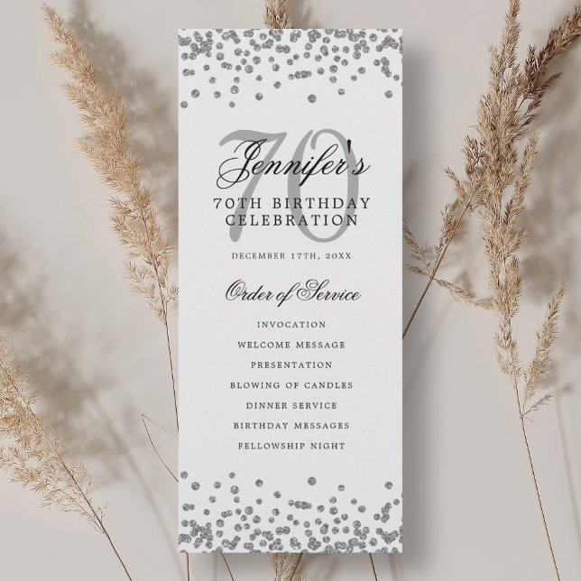 Elegant 70. Geburtstag Programm Silver Confetti (Elegant 70th Birthday Program Silver Confetti)