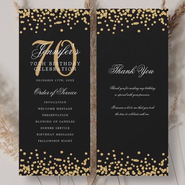 Elegant 70. Geburtstag Programm Vielen Dank Gold B (Elegant 70th Birthday Program Thank You Gold Black)