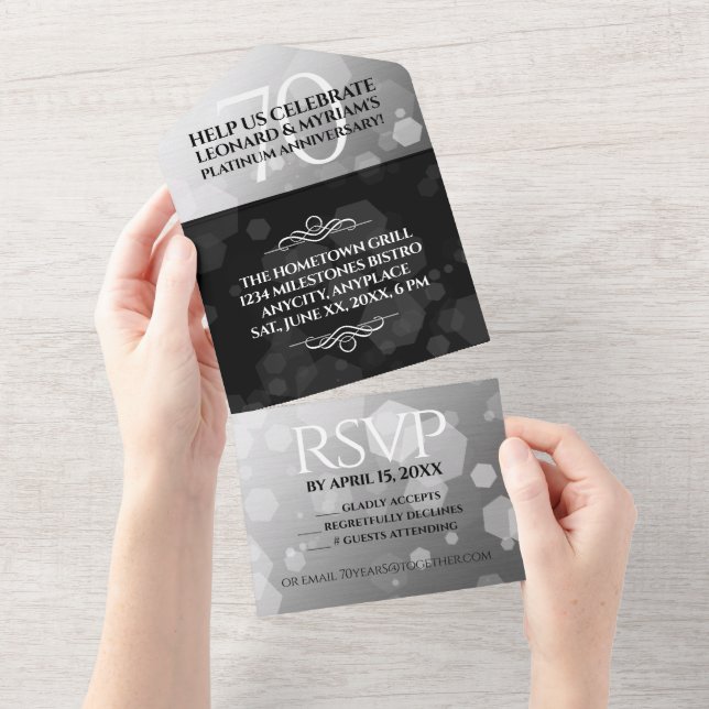 Elegant 70. Platinum Hochzeitstag All In One Einladung (Abreißen)