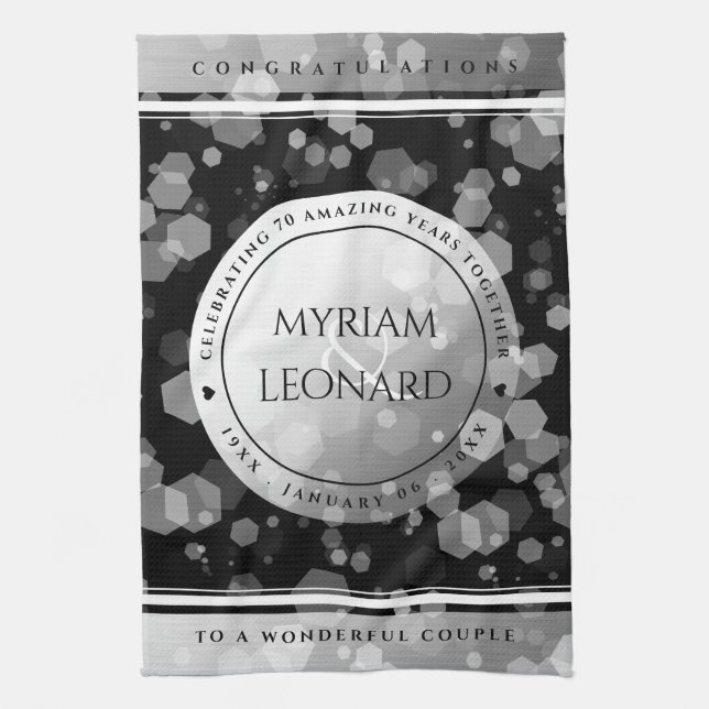 Elegant 70. Platinum Hochzeitstag Geschirrtuch (Vertikal)