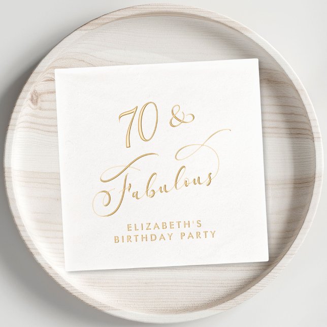 Elégant 70e anniversaire de fête Gold (Elevate your 50th birthday party decor with these elegant "50 & Fabulous" foil napkins)