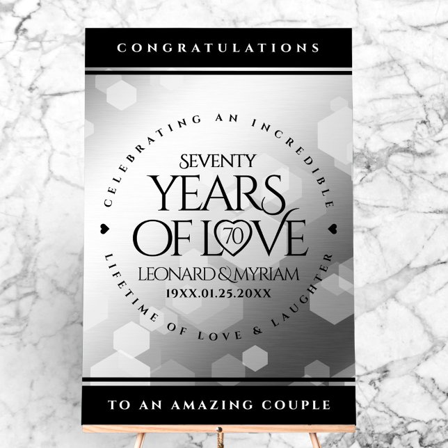 Élégant 70e anniversaire de Mariage Platinum (Elegant 70th Platinum Wedding Anniversary Acrylic Sign Cover Photo)