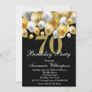 Élégant 70e anniversaire Invitation Gold Ballons