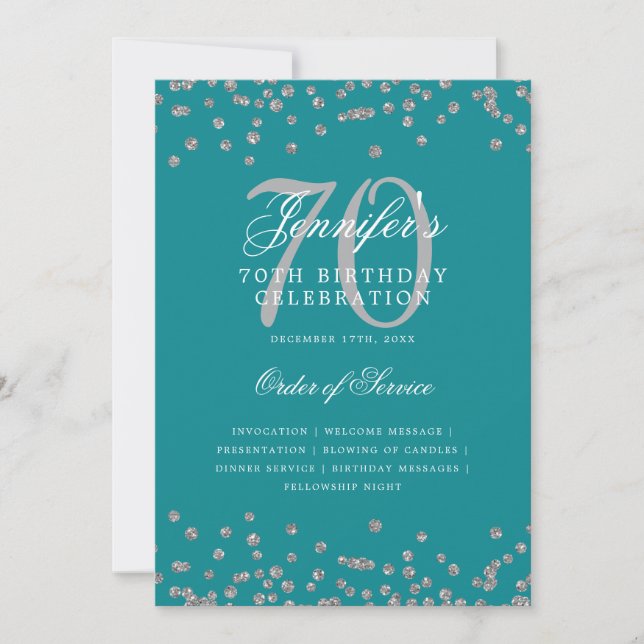 Elégant 70e Anniversaire Menu du programme Argent  (Devant)