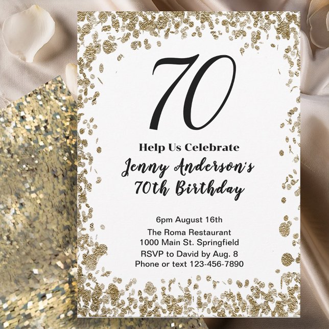 Elegant 70th Birthday Invitation For Her in Gold (Créateur téléchargé)