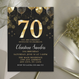 Elegant 70th Birthday Invitation with Gold Ballons Einladung