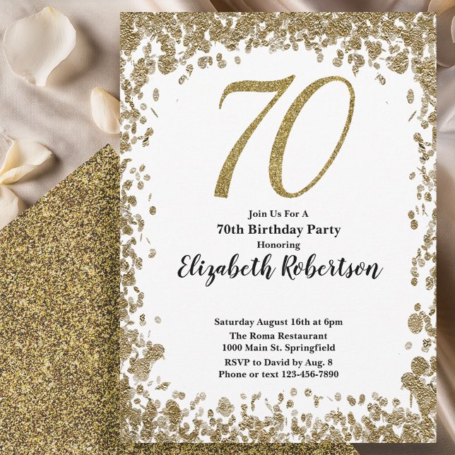 Elegant 70th Birthday Invitation With Gold Sequins Einladung (Von Creator hochgeladen)