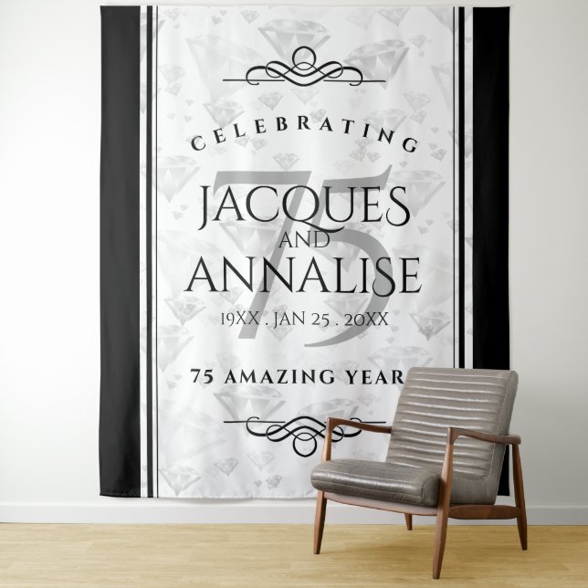 Elegant 75. Diamond Wedding Anniversary Tapestry Wandteppich (Beispiel)