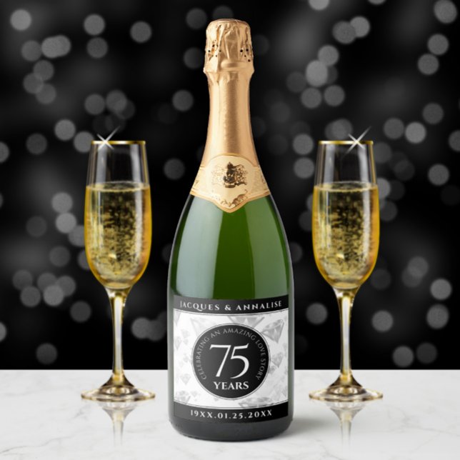Elegant 75. Diamond Wedding Jubiläum (75th Wedding Anniversary Champagne Label Cover Photo.)