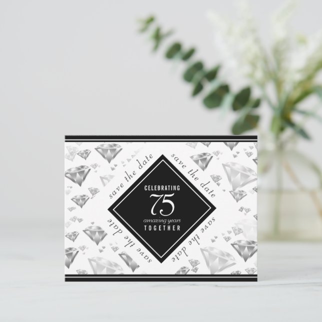 Elegant 75. Diamond Wedding Jubiläum Ankündigungspostkarte (Stehend Vorderseite)