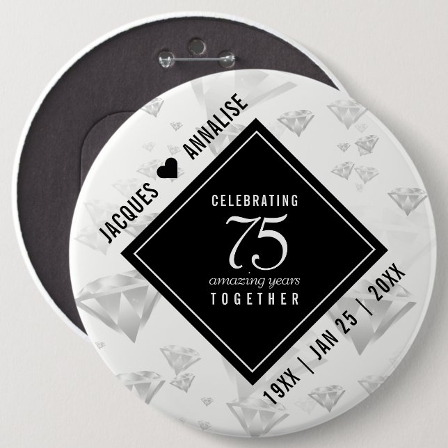 Elegant 75. Diamond Wedding Jubiläum Button (Vorne & Hinten)