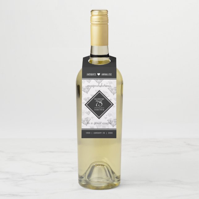 Elegant 75. Diamond Wedding Jubiläum Flaschenanhänger (Auf Flasche)