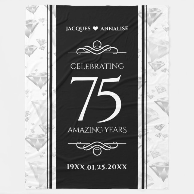 Elegant 75. Diamond Wedding Jubiläum Fleecedecke (Vorderseite)