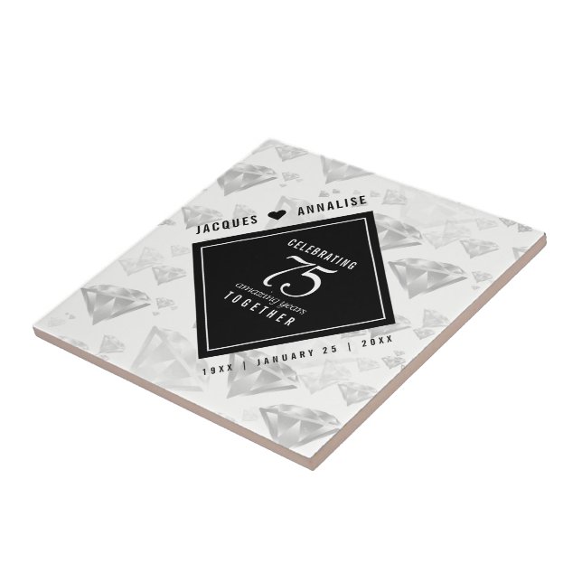 Elegant 75. Diamond Wedding Jubiläum Fliese (Seite)