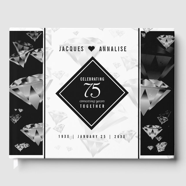 Elegant 75. Diamond Wedding Jubiläum Gästebuch (Vorderseite)