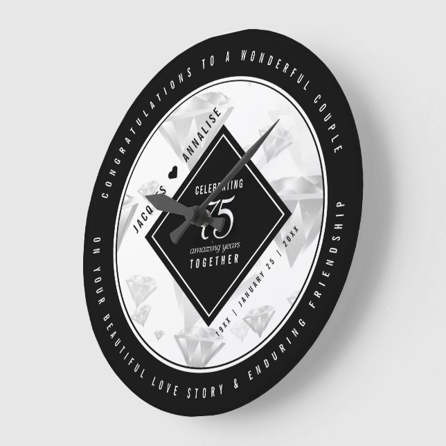 Elegant 75. Diamond Wedding Jubiläum Große Wanduhr (Winkel)