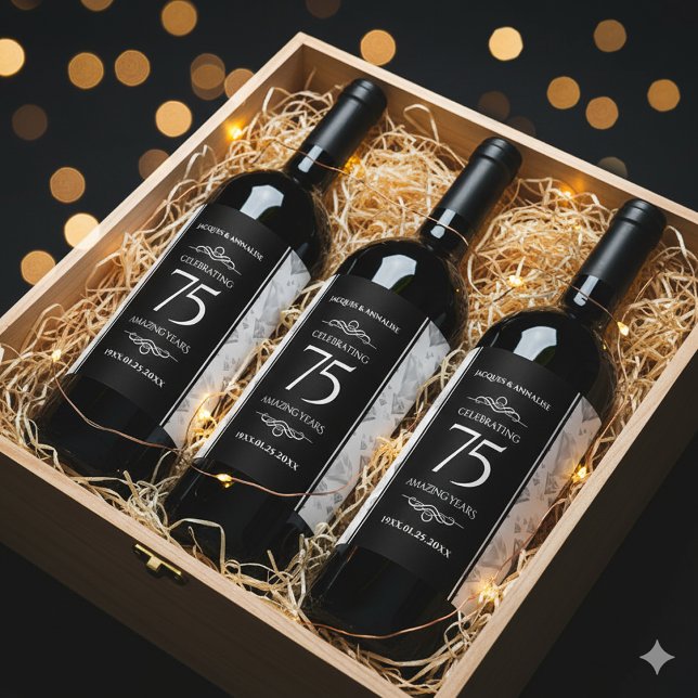 Elegant 75. Diamond Wedding Jubiläum Weinetikett (75th Diamond Wedding Anniversary Wine/Liquor Drink Labels Cover Photo)